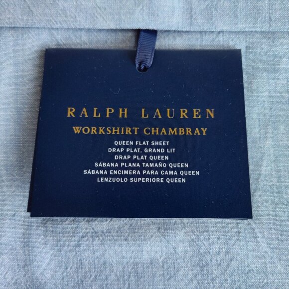 Ralph Lauren Blue Workshirt Chambray Queen Flat Sheet - Picture 2 of 4